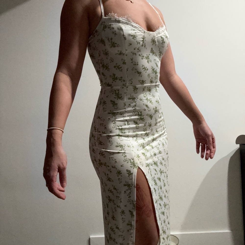 Floral White Dress with Green Accents